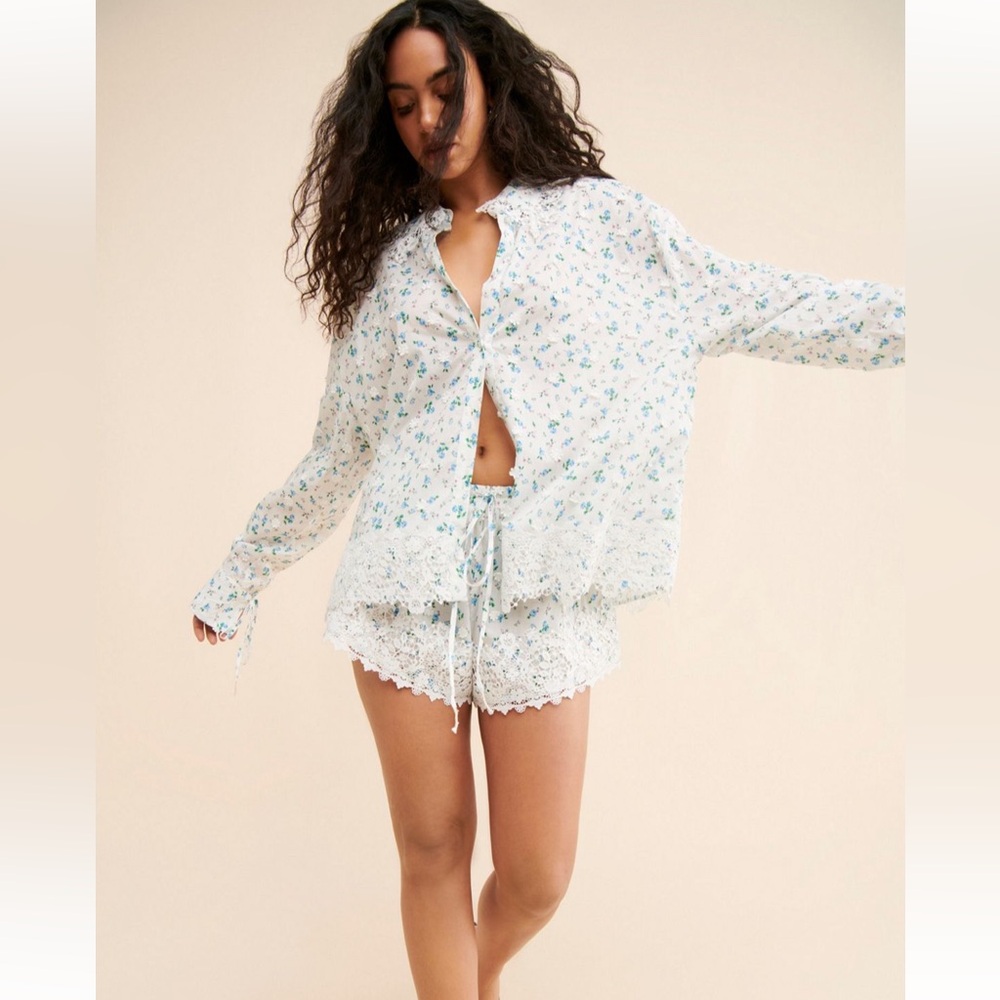 For Love And Lemons Floral Muna Cover Up White Blouse